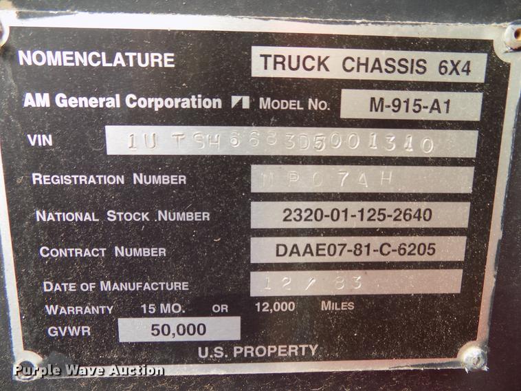 image for item DD3493 1983 Am General M-915-A1 semi truck