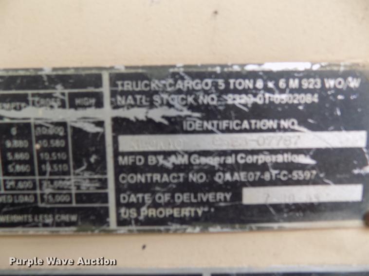 image for item DD3494 1985 Am General truck cab and chassis