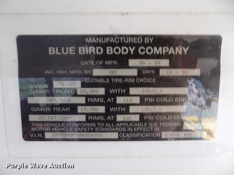 image for item DD3496 1999 Blue Bird 3800 school bus