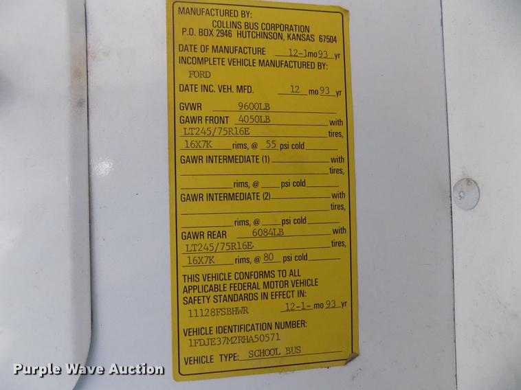 image for item DD3497 1994 Ford Econoline E350 school bus