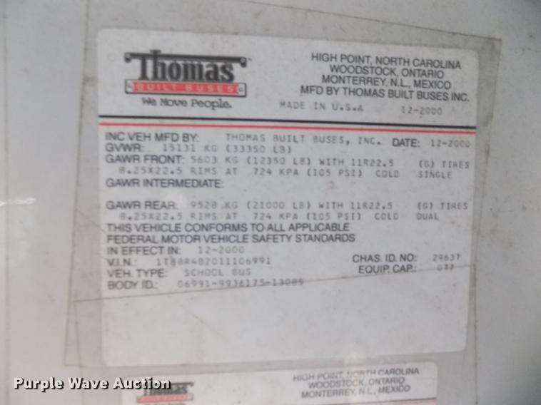 image for item DD3498 2001 Thomas Built Saf-T-Liner MVP EF school bus