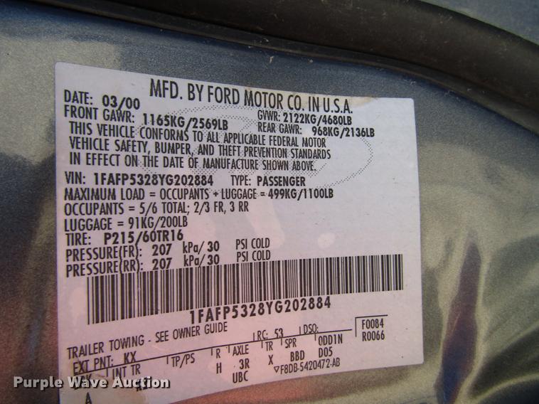 image for item DD3712 2000 Ford Taurus