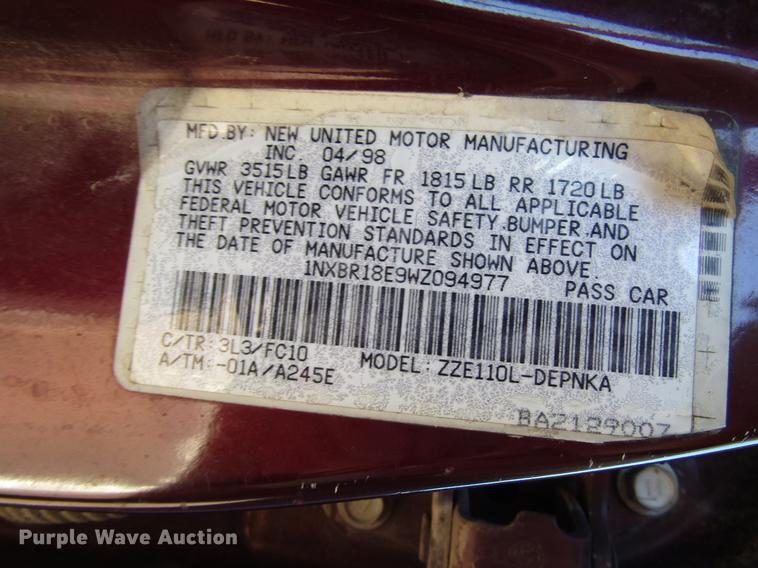 image for item DD3720 1998 Toyota Corolla