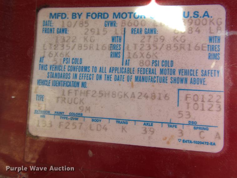 image for item DD3731 1986 Ford F250 pickup truck