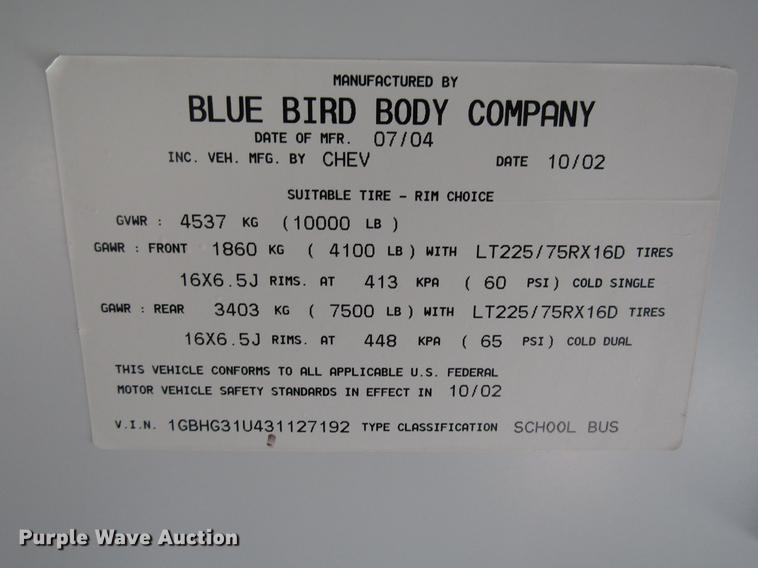 image for item DD3799 2003 Chevrolet Express 3500 school bus