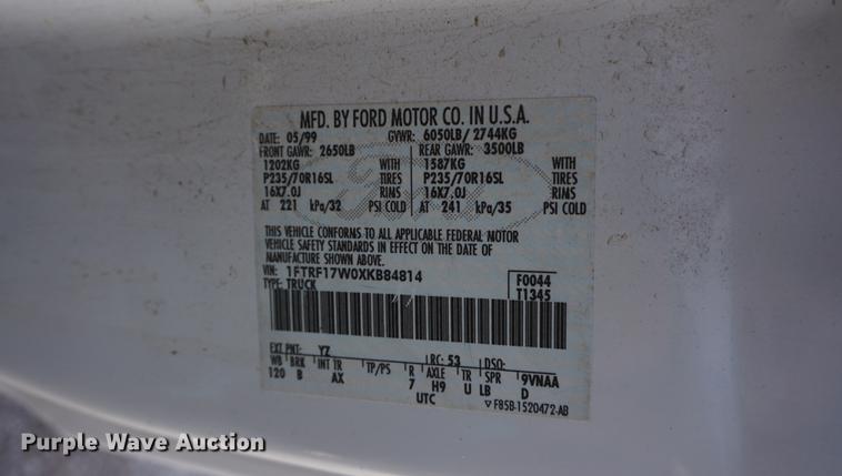 image for item DF1508 1999 Ford F150 pickup truck