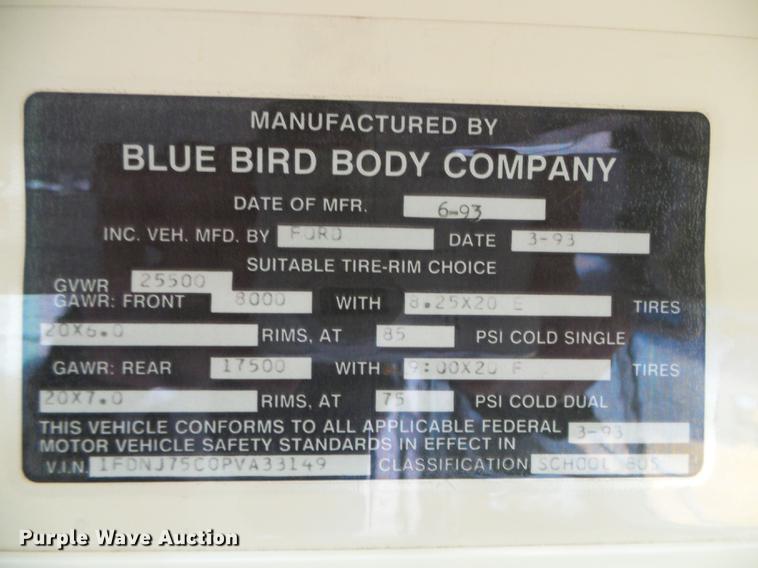image for item DF2815 1993 Ford B700 Blue Bird school bus