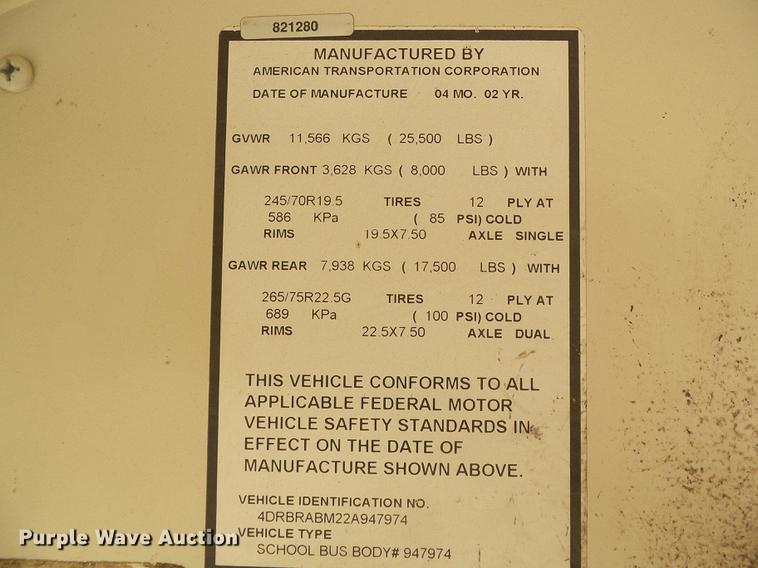 image for item DF2824 2002 International school bus