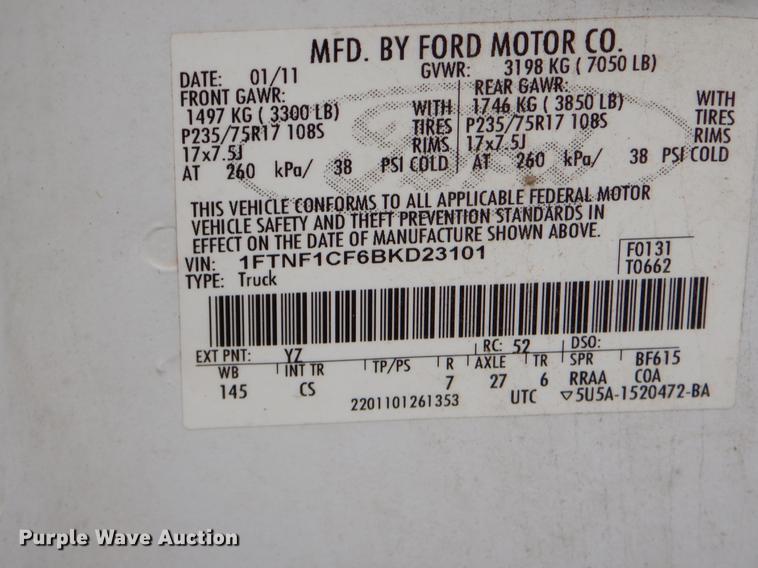 image for item EO9687 2011 Ford F150 XL pickup truck