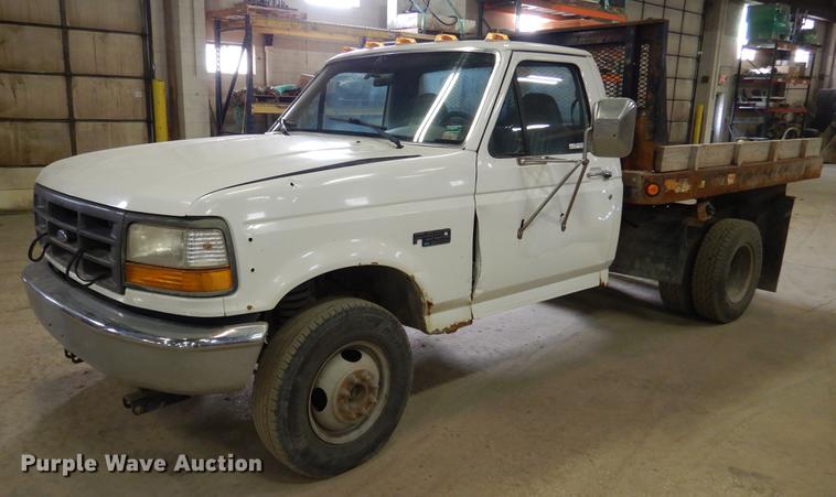 image for item DB9343 1997 Ford F350 XL dump flatbed pickup truck
