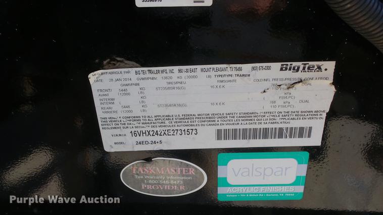 image for item DE7300 2014 Big Tex 24ED equipment trailer