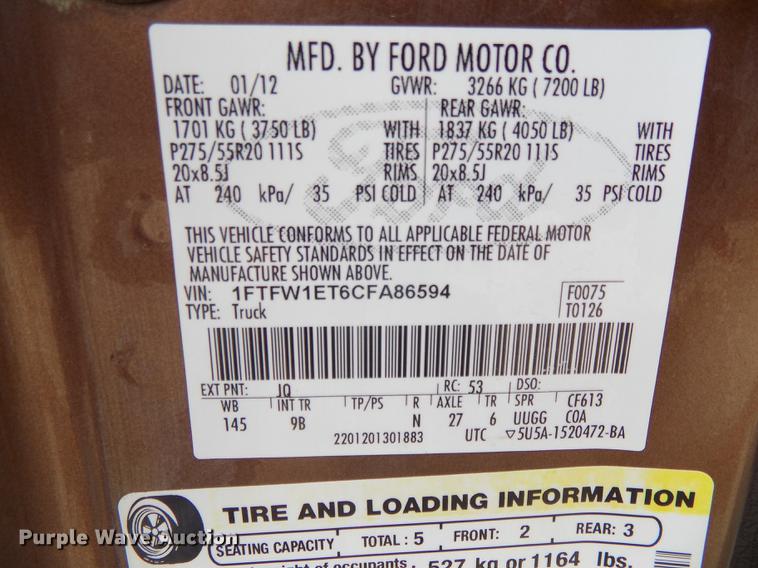 image for item DE7538 2012 Ford F150 Platinum SuperCrew pickup truck