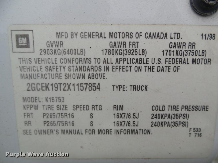 image for item DF2816 1999 Chevrolet Silverado 1500 Ext. Cab pickup truck