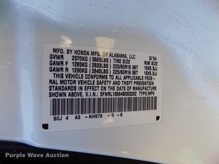 image for item DY9083 2004 Honda Odyssey van