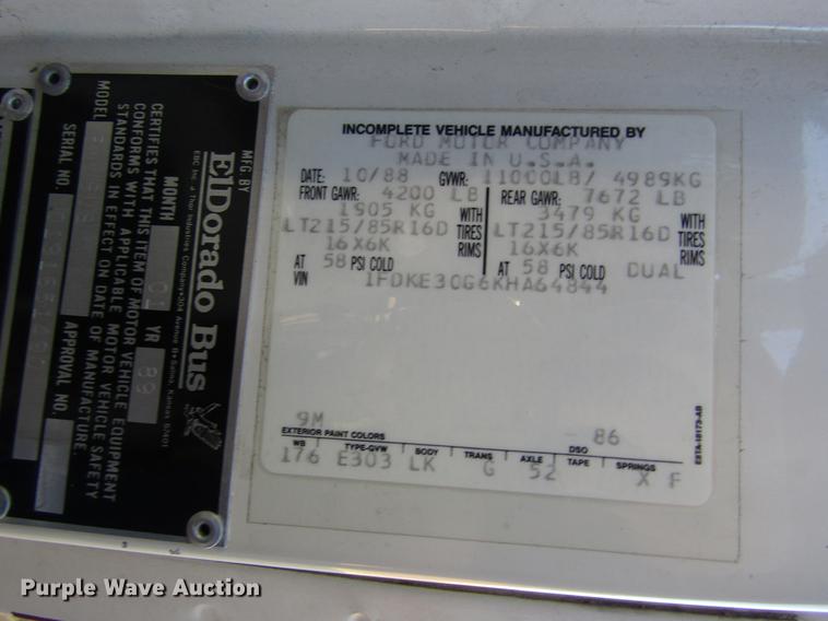 image for item EH9313 1989 Ford Econoline E350 El Dorado bus
