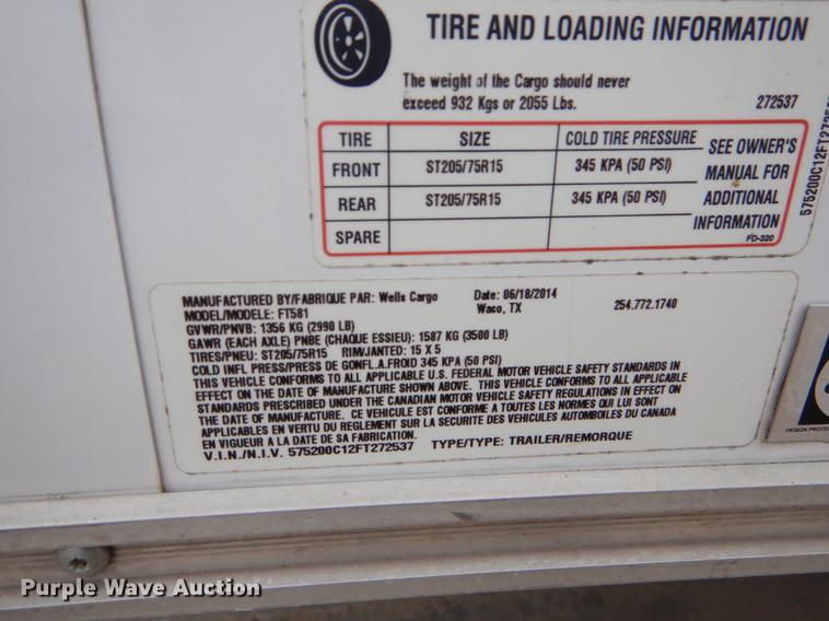 image for item EW9530 2015 Wells Cargo enclosed cargo trailer