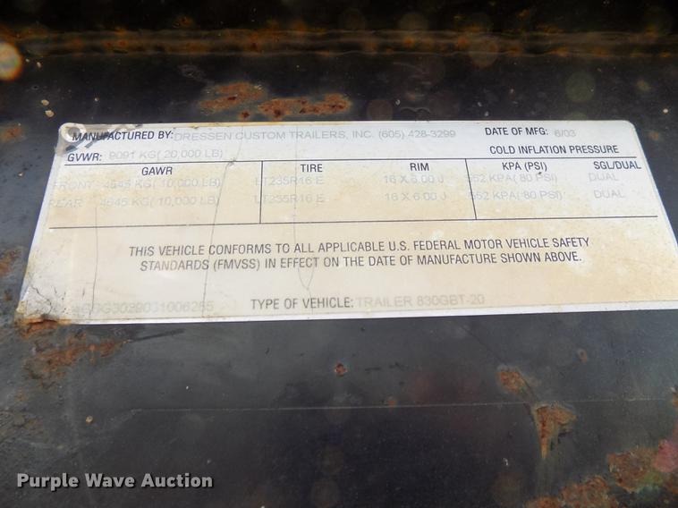 image for item DB8512 2003 Dresser Custom 830GBT-20 equipment trailer