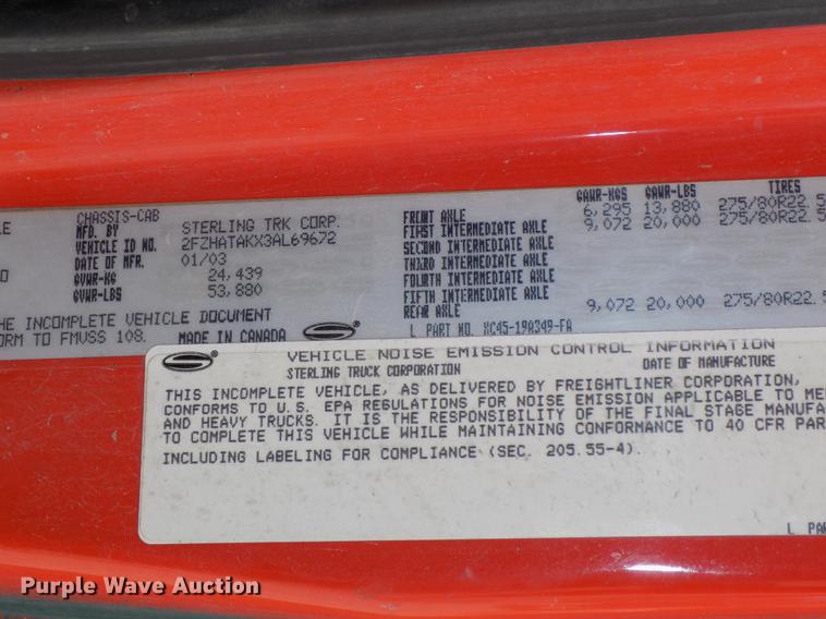 image for item DE7535 2003 Sterling LT7500 dump truck