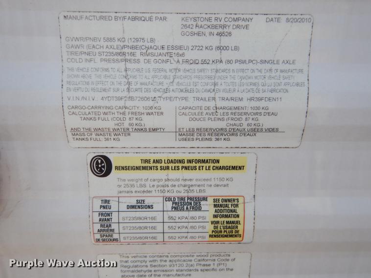 image for item DF2000 2011 Keystone Retreat camper