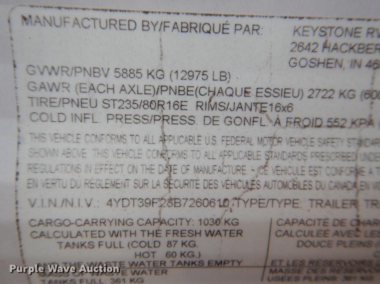 image for item DF2000 2011 Keystone Retreat camper