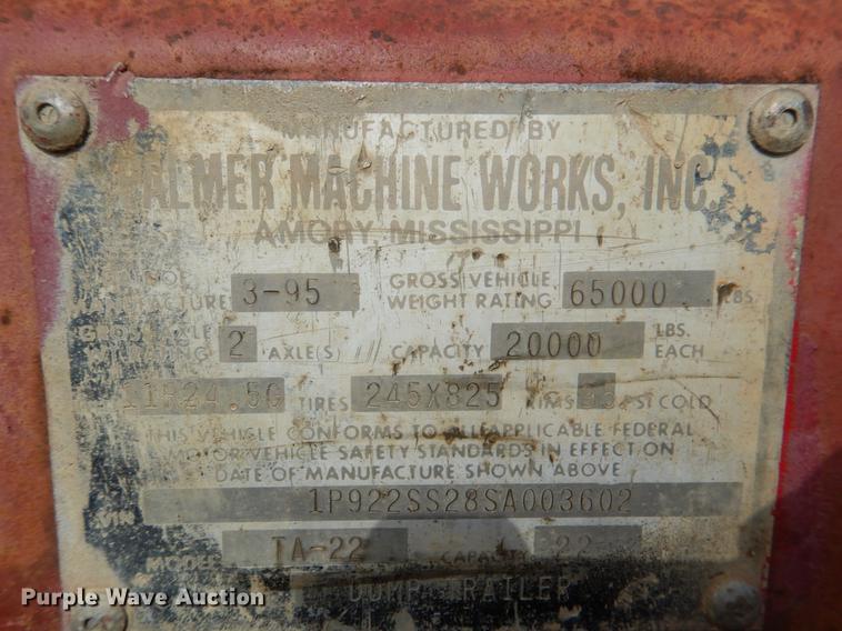 image for item DF2014 1995 Palmer TA-22 end dump trailer