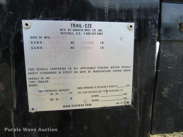 image for item DF3875 2012 Trail Eze TE110DG53 low boy equipment trailer