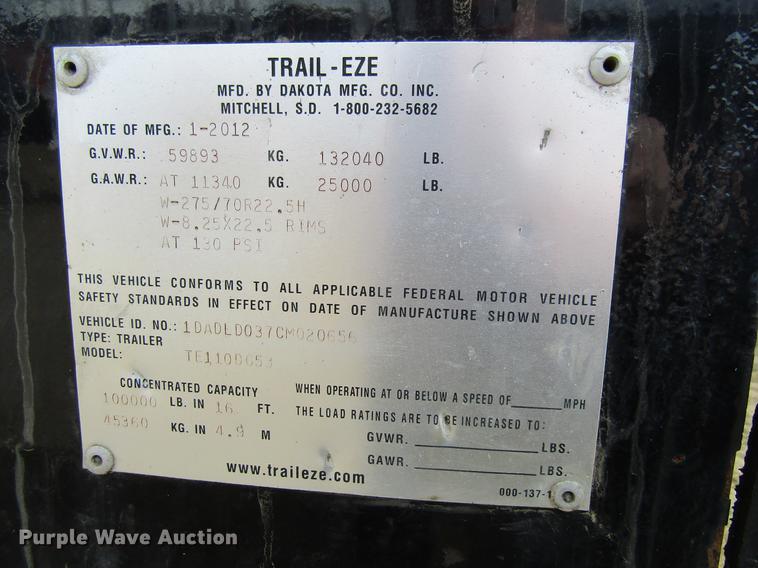 image for item DF3875 2012 Trail Eze TE110DG53 low boy equipment trailer