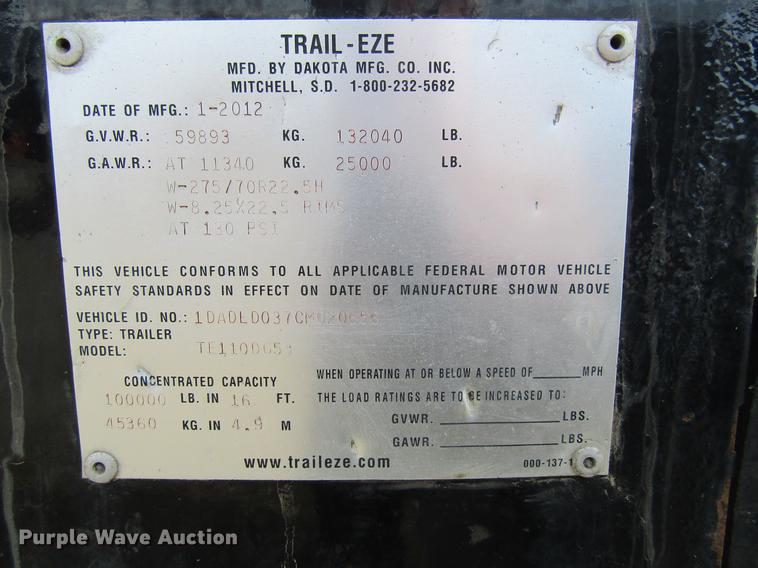 image for item DF3875 2012 Trail Eze TE110DG53 low boy equipment trailer