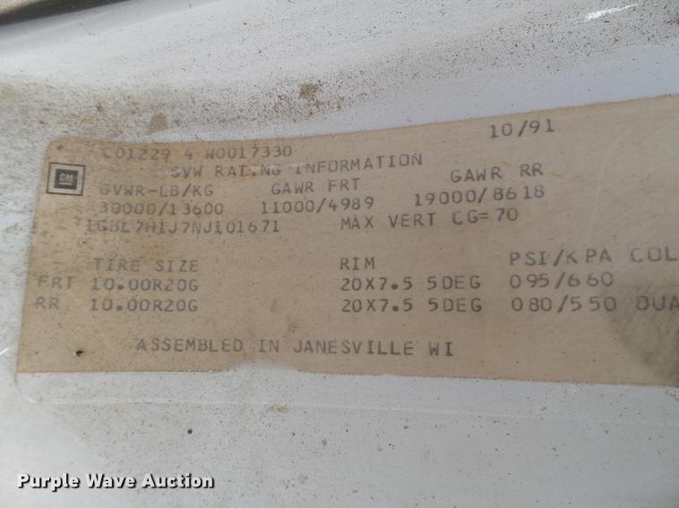 image for item DX9577 1992 Chevrolet Kodiak dump truck