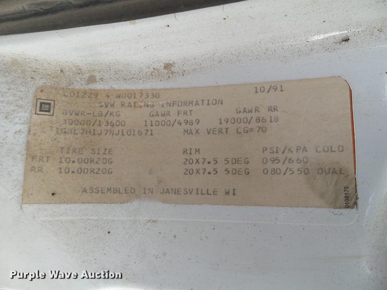 image for item DX9577 1992 Chevrolet Kodiak dump truck