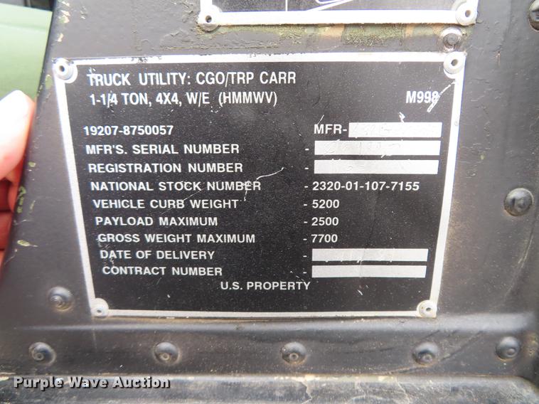 image for item DN9201 1989 Am General M998 H1 Hummer humvee