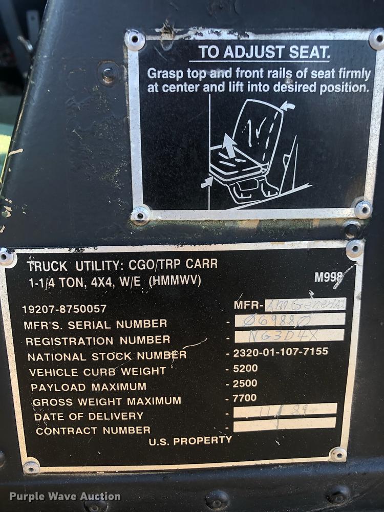 image for item DN9201 1989 Am General M998 H1 Hummer humvee