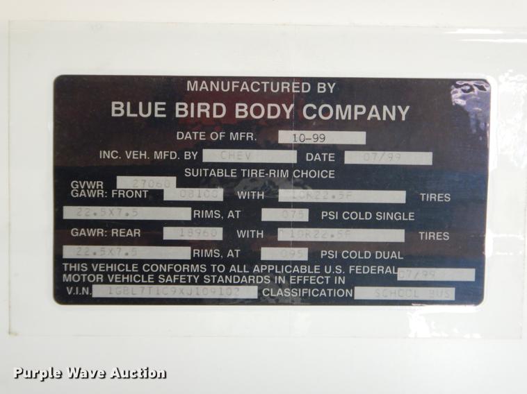 image for item EW9599 2000 Chevrolet Blue Bird school bus