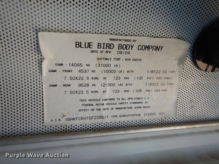 image for item EW9600 2005 Blue Bird Vision school bus