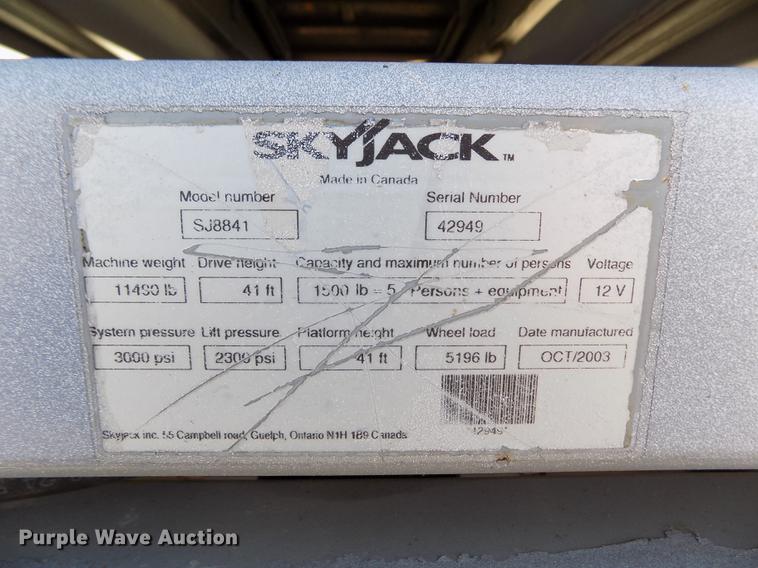 image for item DY9152 2003 Skyjack SJ8841 scissor lift