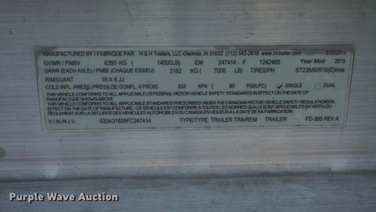 image for item DB0425 2015 H&H Speedloader MX tilt deck utility trailer