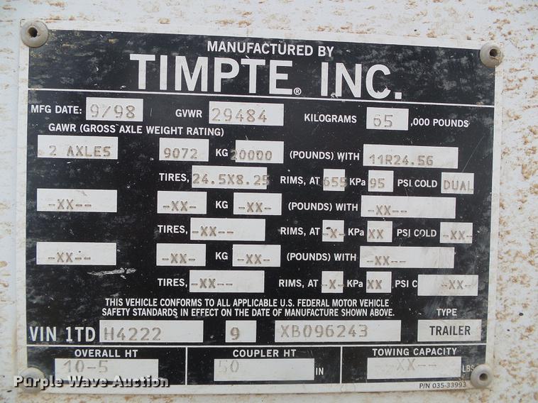 image for item DF2822 1999 Timpte Super Hopper grain trailer