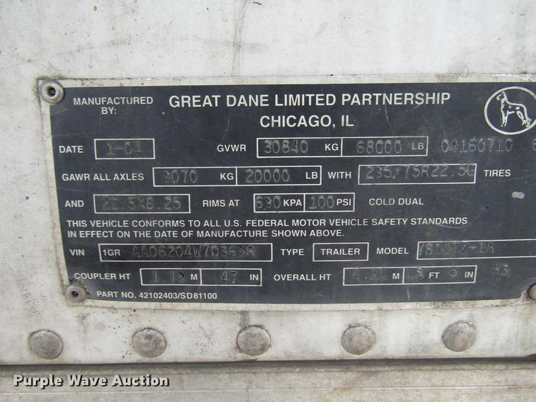 image for item DD3785 2004 Great Dane 7811TZ-1A refrigerated van trailer
