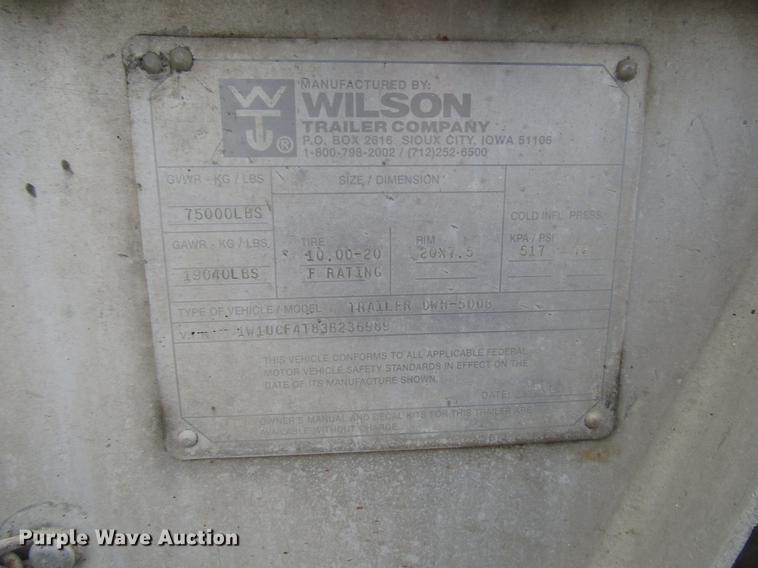 image for item DD3804 2003 Wilson DWH-500B double hopper bottom grain trailer