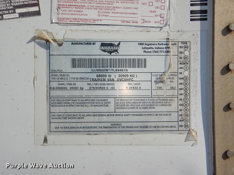 image for item DD8929 2000 Wabash dry van trailer