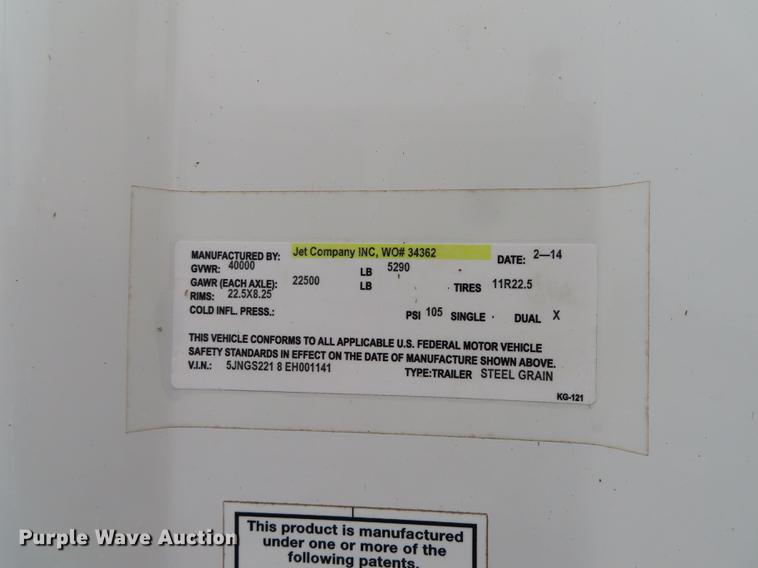 image for item DF1282 2014 Jet single hopper bottom grain trailer