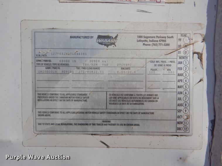 image for item DF1952 2000 Wabash dry van trailer