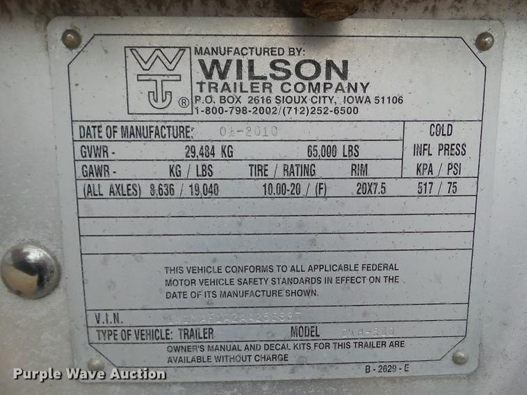 image for item L5716 2010 Wilson DWH-500 double hopper bottom grain trailer