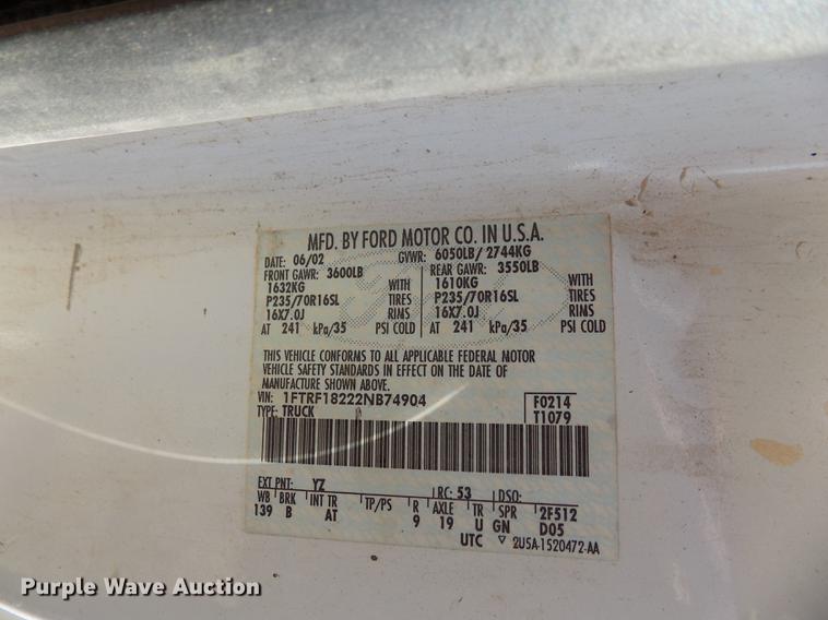 image for item DD5377 2002 Ford F150 pickup truck