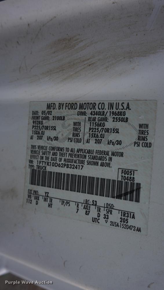 image for item DF1519 2002 Ford Ranger pickup truck