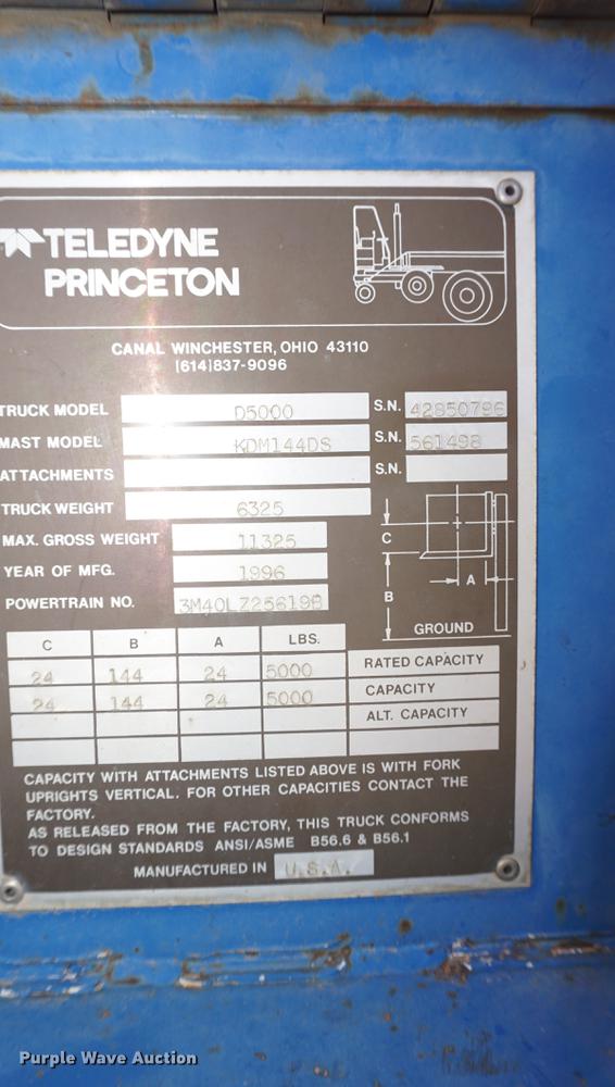 image for item DF1522 1996 Teledyne Princeton D5000 piggyback forklift