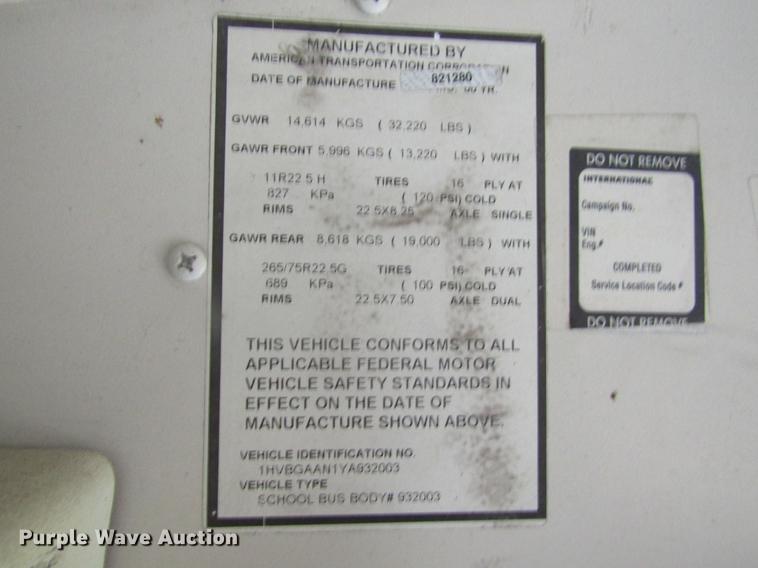 image for item DF3892 2000 International 3000 AmTran school bus