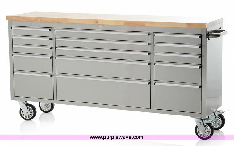 image for item G1383 15 drawer stainless steel tool bench