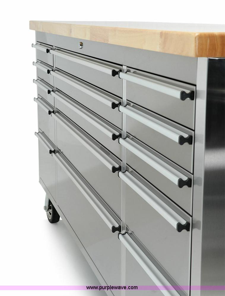 image for item G1383 15 drawer stainless steel tool bench
