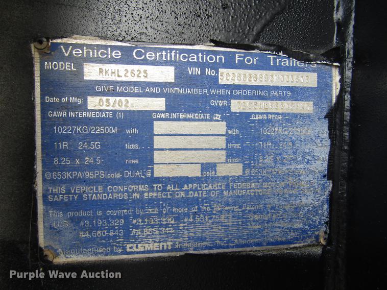 image for item DC0082 2002 Clement RKHL2625 end dump trailer